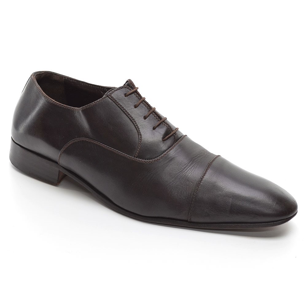 Men A. Testoni Basic Brown Leather Cap Toe Oxford… - image 2